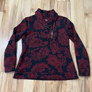 Croft & Barrow Shawl Collar 1/4-Zip Jacquard Sweatshirt Women's Sz S Petite Red